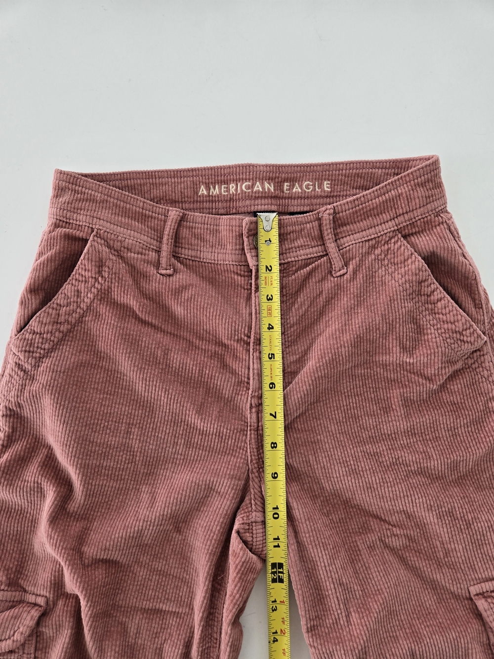 American Eagle  Corduroy Cargo Pants Dusty Pink Size 0R Y2K Wide Leg - Picture 13 of 16